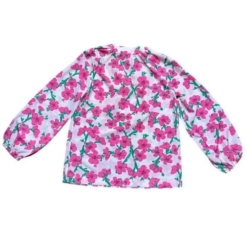 Lilly‎ Pulitzer Alima Women's Pink Floral and Trees V-Neck Blouse Size S - Picture 6 of 10